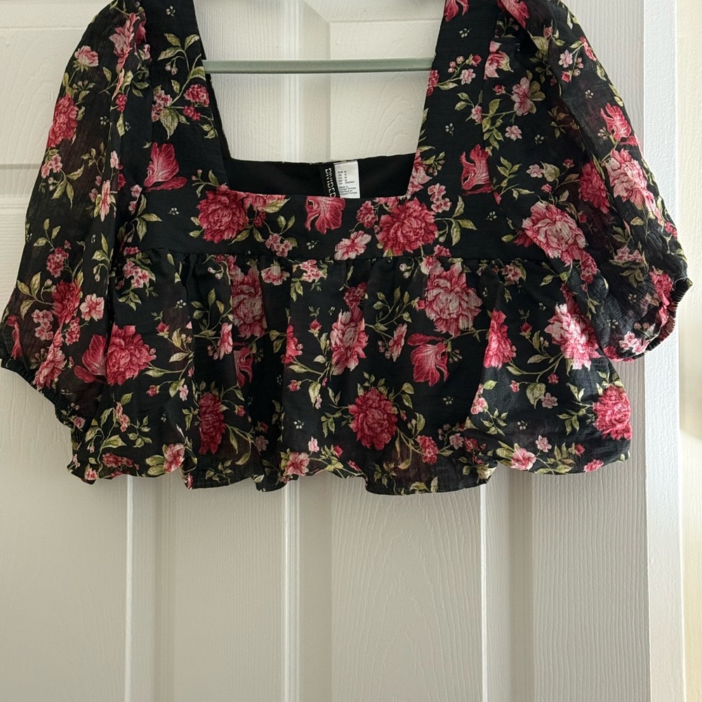 Floral Black and Pink Women's Top